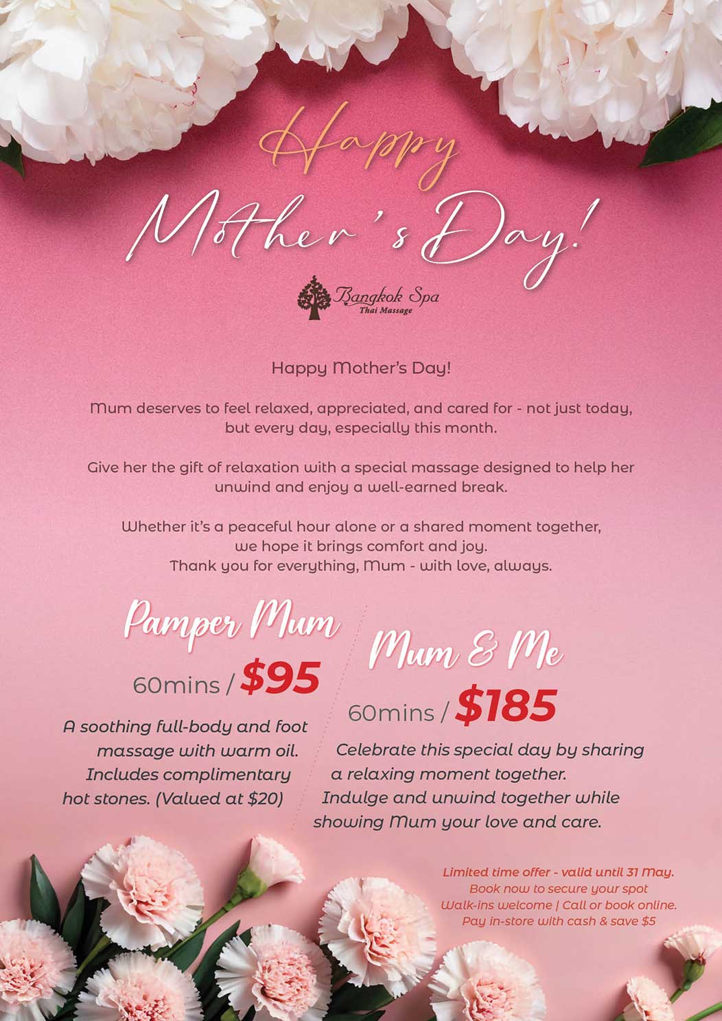 Give her the gift of relaxation with a special massage designed to help her unwind and enjoy a well-earned break. Whether it’s a peaceful hour alone or a shared moment together, we hope it brings comfort and joy. Thank you for everything, Mum - with love, always.